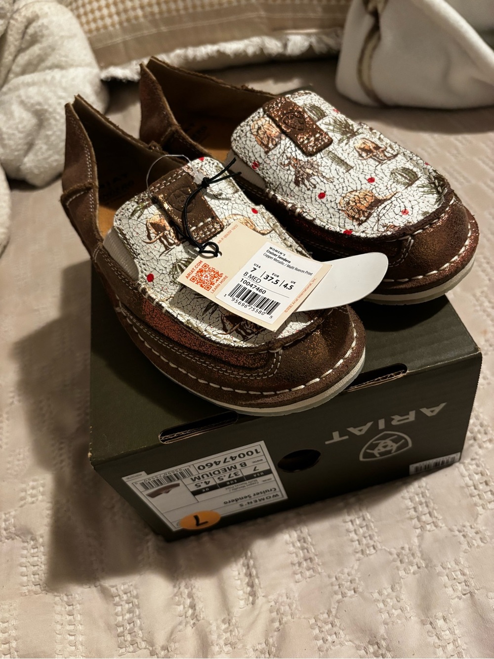 Ariat Brown & Cream Kids' Horse-Print Slip-On Loafers